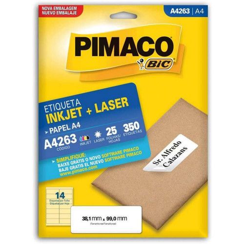 ETIQUETA LASER A4 263 25 FOLHAS PIMACO - REF. A4 263 - 1 UNIDADE