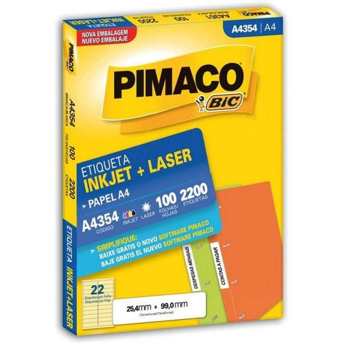 ETIQUETA LASER A4 354 100 FOLHAS PIMACO - REF. A4 354 - 1 UNIDADE