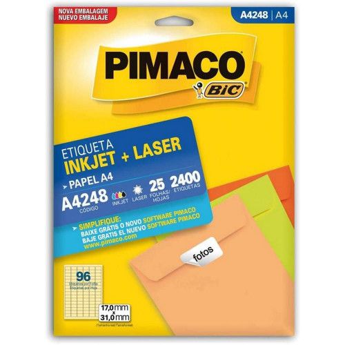 ETIQUETA LASER A4 248 25 FOLHAS PIMACO - REF. A4 248 - 1 UNIDADE