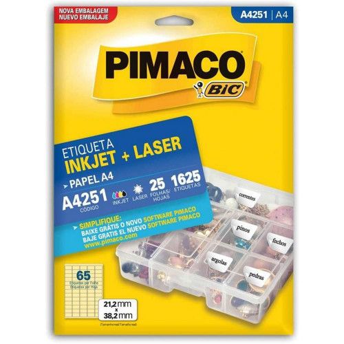 ETIQUETA LASER A4 251 25 FOLHAS PIMACO - REF. A4 251 - 1 UNIDADE