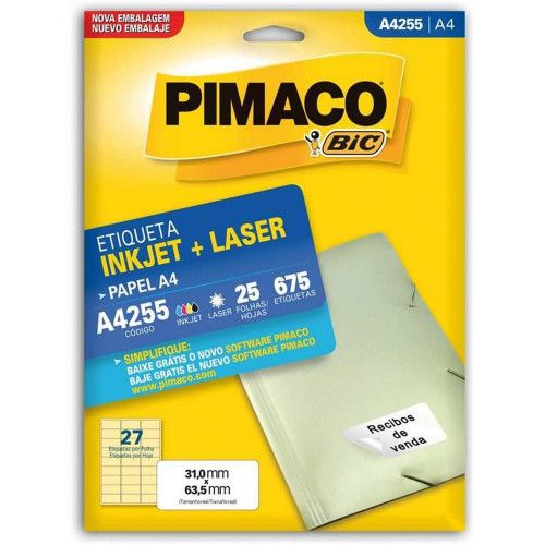 ETIQUETA LASER A4 255 25 FOLHAS PIMACO - REF. A4 255 - 1 UNIDADE