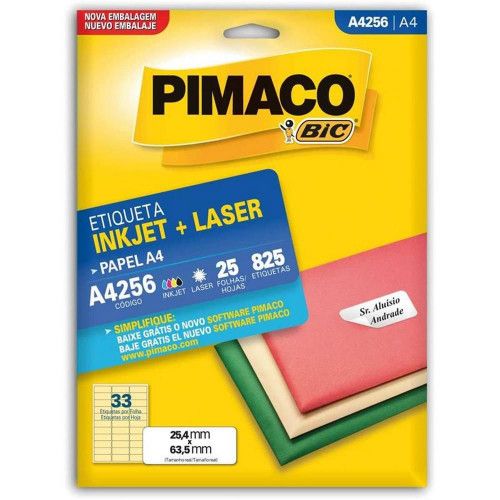 ETIQUETA LASER A4 256 25 FOLHAS PIMACO - REF. A4 256 - 1 UNIDADE