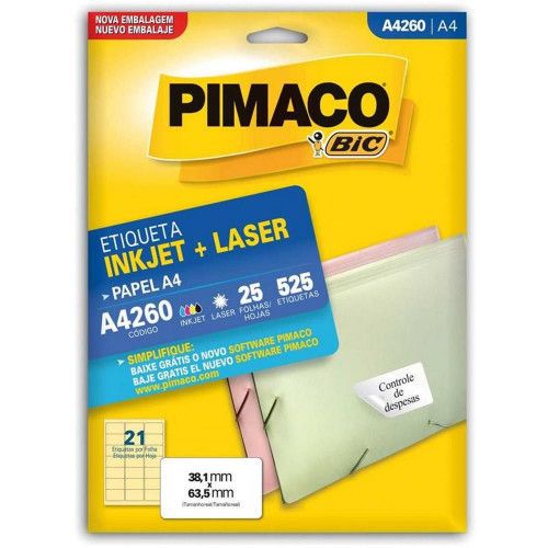 ETIQUETA LASER A4 260 25 FOLHAS PIMACO - REF. A4 260 - 1 UNIDADE