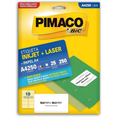 ETIQUETA LASER A4 250 25 FOLHAS PIMACO - REF. A4 250 - 1 UNIDADE