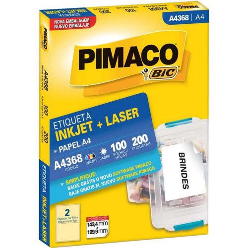 ETIQUETA LASER A4 368 100 FOLHAS PIMACO - REF. A4 368 - 1 UNIDADE