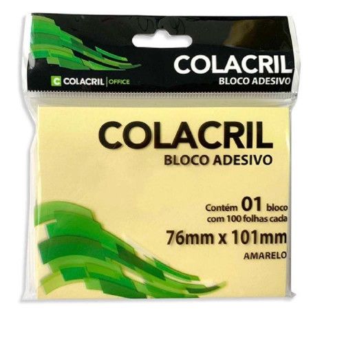 BLOCO ADESIVO ANOTACAO 76X101MM 100 FOLHAS COLACRIL - 1 UNIDADE