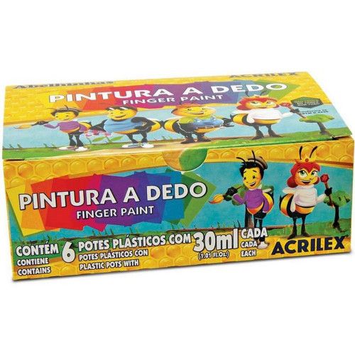 PINTURA A DEDO 6 CORES 30ML ACRILEX - REF. 11306 - 1 UNIDADE