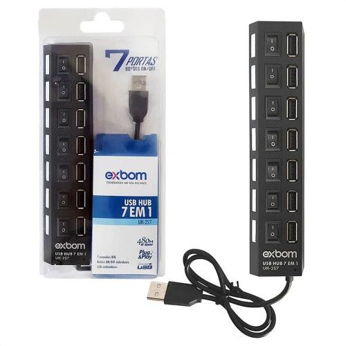 HUB 2.0 7 PORTAS ON/OFF EXBOM - REF. UH-257 - 1 UNIDADE