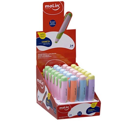 BORRACHA CANETA PASTEL MOLIN - 14306 - CAIXA COM 24 UNIDADES