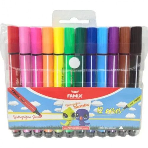 CANETA HIDROGRAFICA 12 CORES JUMBO FAMIX - REF. FHC05 - 1 UNIDADE