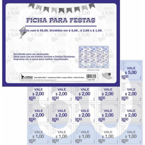 BLOCO FICHA PARA FESTA VALOR TAMOIO - REF. 06045 - PACOTE COM 5 UNIDADES