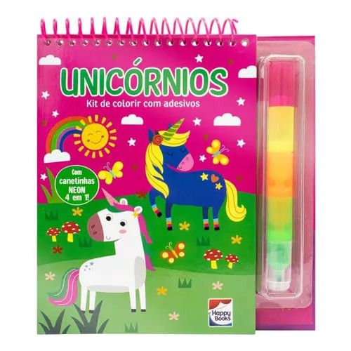 LIVRO UNICORNIOS COM CANETA 4 EM 1 HAPPY BOOKS - REF. 314048 - 1 UNIDADE