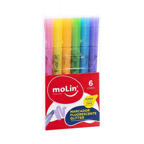PINCEL MARCA TEXTO FLUO GLITTER COM 6 MOLIN - REF. 09099 - 1 UNIDADE