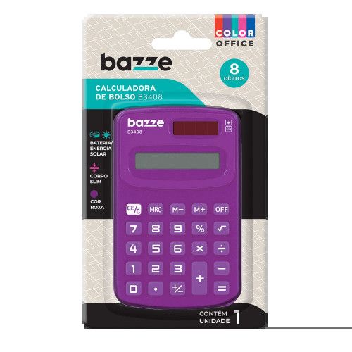 CALCULADORA 8 DIGITOS BOLSO ROXO B3408 BAZZE - REF. 906366 - 1 UNIDADE
